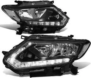 DNA Motoring HL-OH-NROG14-BK-CL1 For 2014 to 2016 Nissan Rogue Pair Black Housing Clear Side LED DRL Strip Front Driving HeadLight Headlamp 15