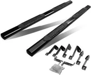 DNA Motoring STEPB-4-886-BK For 1999 to 2014 Chevy Silverado GMC Sierra Crew Cab Carbon Steel 4" Oval Side Step Nerf Bar Running Board Left + Right 07 08 09