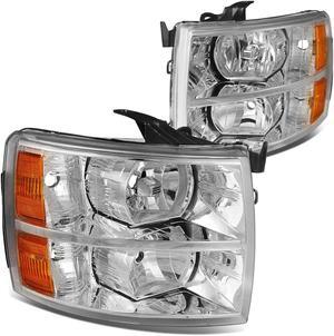 DNA Motoring HL-OH-CSIL07-CH-AM For 2007 to 2013 Chevy Silverado 1500 2500HD 3500HD Headlight Chrome Housing Amber Corner Headlamp 08 09 10 11 12 Left + Right