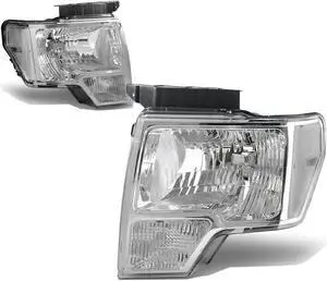 DNA Motoring HL-OH-F1509-CH-CL1 For 2009 to 2014 Ford F150 Pair Factory Style Chrome Housing Clear Corner HeadLight Headlamps 10 11 12 13