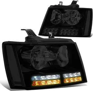 DNA Motoring HL-LED-CSA07-BK-SM-CL1 For 2007 to 2014 Chevy Tahoe Suburban Avalanche LED DRL+Turn Signal Projector Headlight Lamps Smoked Housing Clear Corner 08 09 10 11 12 13
