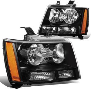 DNA Motoring HL-OH-CSA07-BK-AM For 2007 to 2014 Chevy Tahoe Suburban 1500 2500 Avalanche Headlight Black Housing Amber Corner Headlamp 08 09 10 11 12 13 Left + Right