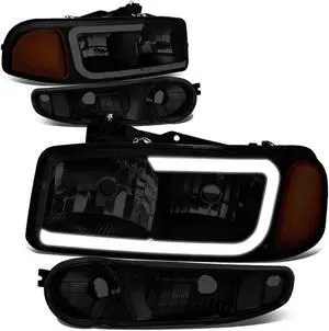 DNA Motoring HL-LB2-DAN99-BK-SM-AM For 2000 to 2006 GMC Yukon XL Sierra Denali Model 3D LED DRL Headlight+Turn Signal Bumper Lamps Smoked Housing Amber Corner 01 02 03 04 05