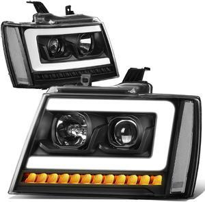 DNA Motoring HL-HPL-CSA07-BK-CL1 For 2007 to 2014 Chevy Tahoe Suburban/Avalanche LED DRL+Sequential Turn Signal Projector Headlight Lamps Black Housing Clear Corner 08 09 10 11 12 13