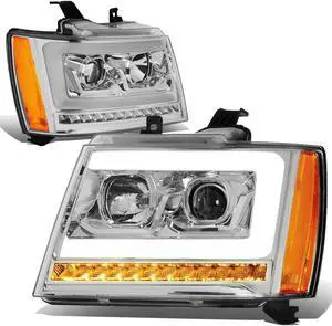 DNA Motoring HL-HPL-CSA07-CH-AM For 2007 to 2014 Chevy Tahoe Suburban/Avalanche LED DRL+Sequential Turn Signal Projector Headlight Lamps Chrome Housing Amber Corner 08 09 10 11 12 13