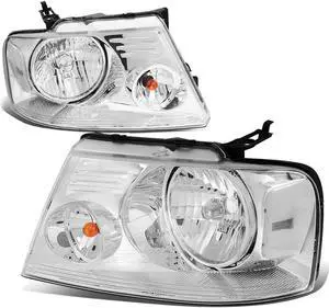 DNA Motoring HL-OH-F1504-CH-CL1 For 2004 to 2008 Ford F150 11th Gen Chrome Housing Clear Corner Headlight Headlamp 05 06 07 Left + Right