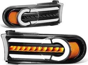 DNA Motoring BL-LB-FJC07-BK-AM For 2007 to 2014 Toyota FJ Cruiser Pair LED DRL+Sequential Turn Signal Front Bumper Light Corner Lamps Black/Amber 08 09 10 11 12 13