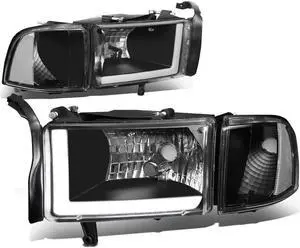 DNA Motoring HL-LB-DR944-BK-CL1 For 1994 to 2002 Dodge RAM 1500 2500 3500 LED DRL Light Bar Headlights Black Housing Clear Corner Headlamp 95 96 97 98 99 00 01 Left + Right