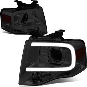 DNA Motoring HL-3D-FEXP07-SM-AM For 2007 to 2014 Ford Expedition Pair 3D LED DRL Projector Headlight Lamps Smoked/Amber 08 09 10 11 12 13