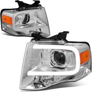 DNA Motoring HL-3D-FEXP07-CH-AM For 2007 to 2014 Ford Expedition Pair 3D LED DRL Projector Headlight Lamps Chrome/Amber 08 09 10 11 12 13
