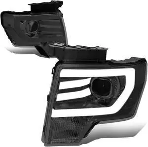 DNA Motoring HL-3D-F15009-SM-CL1 For 2009 to 2014 Ford F150 Pair Smoked Housing Clear Corner 3D LED DRL Projector Headlight Headlamps 10 11 12 13