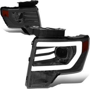 DNA Motoring HL-3D-F15009-SM-AM For 2009 to 2014 Ford F150 Pair Smoked Housing Amber Corner 3D LED DRL Projector Headlight Headlamps 10 11 12 13