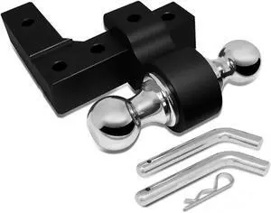 DNA Motoring HITCH-ALU-001-BK Aluminum 6"Drop Adjustable Dual Ball Tow Towing Hitch fits 2" Trailer Receiver (Black)