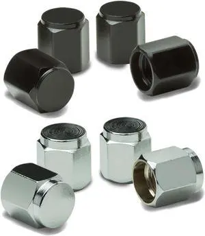 DNA Motoring VCAP-RT-161-SL Hexagon Style Anodized & Polished Aluminum Silver Chrome Tire Valve Stem Caps (Pack of 4)
