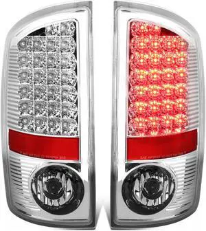 DNA Motoring TL-DRAM07-LED-CH-CL For 2007 to 2009 Dodge Ram Pickup 3rd Gen Pair of Chrome Housing Clear Lens LED Brake Tail Lights 08
