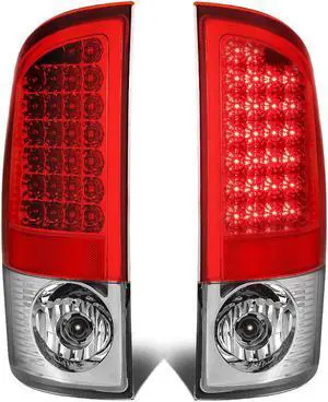 DNA Motoring TL-DRAM07-LED-CH-RD For 2007 to 2009 Dodge Ram Pickup 3rd Gen Pair of Chrome Housing Red Lens LED Brake Tail Lights 08