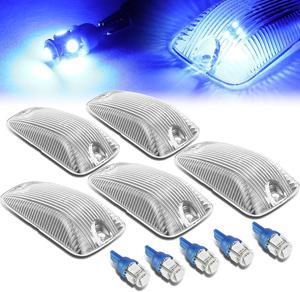 DNA Motoring CBL-CSIL88-CH-B For 88-02 GMC C/K Series 1500-3500 5 X LED Cab Roof Top Light Lens + Bulbs (Chrome Housing Blue LED) 97 98 99 00 01