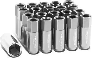 DNA Motoring LG-T888-15-SL 20-Piece M12 x 1.5 Aluminum Alloy Wheel Lug Nuts+Adapter Key (Silver)