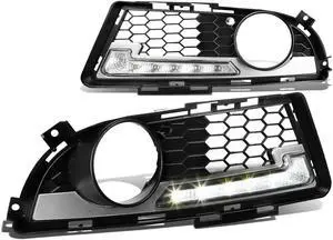 DNA Motoring DRL-LED-F-003 For 2009 to 2011 BMW E90 / E91 3 -Series LCI Models Pair of Front Bumper Fog Light Bezel Integrated Day Time Running Lights 10