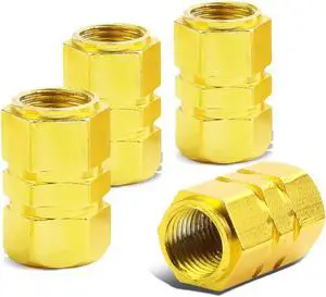 DNA Motoring VCAP-ZTL-9008-GD 17mm Hexagon Style Anodized Aluminum Gold Tire Valve Stem Caps (Pack of 4)