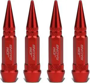 DNA Motoring VCAP-ZTL-9006-RD 60mm Anodized Aluminum Spike Style Red Tire Valve Stem Caps (Pack of 4)