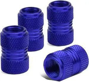 DNA Motoring VCAP-ZTL-9009-BL 17mm Knurled Style Anodized Aluminum Blue Tire Valve Stem Caps (Pack of 4)