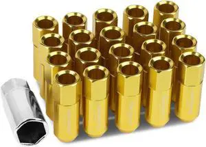 DNA Motoring LG-T888-125-GD 20-Piece M12 x 1.25 Aluminum Alloy Wheel Lug Nuts + Deep Drive Extension (Gold)