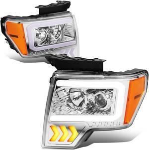 DNA Motoring HL-LB-T2-F15009-CH-AM For 2009 to 2014 Ford F-150 Pair Chrome Housing Amber Corner LED DRL Arrow Turn Signal Projector Headlight Head Lamps 10 11 12 13
