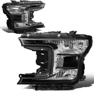 DNA Motoring HL-OH-F15018-BK-CL1 For 2018 to 2020 Ford F150 Pickup Truck Pair Factory Style Black Housing Clear Side Front Driving Headlight Lamps Set