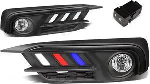 DNA Motoring FL-ZTL-241-CHRDBL For 2016 to 2017 Honda Civic Coupe Sedan LE EX Pair Running 3-Color LED DRL Fog Light Lamp+Bezel+Switch+Bulbs