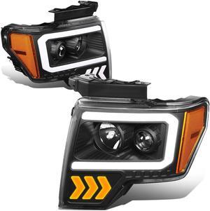 DNA Motoring HL-LB-T2-F15009-BK-AM For 2009 to 2014 Ford F-150 Pair Black Housing Amber Corner LED DRL Arrow Turn Signal Projector Headlight Head Lamps 10 11 12 13