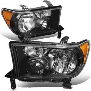 DNA Motoring HL-OH-TT07-BK-AM For 2007 to 2017 toyota Tundra / Sequoia Pair OE Style Black Housing Amber Corner Front Driving Headlight Headlamps 08 09 10 11 12 13 14 15 16