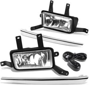DNA Motoring FL-ZTL-254-CH For 2015 to 2018 Chevy Suburban Tahoe Pair Bumper Driving Fog Light Lamp+Chrome Bezel+Switch Clear Lens 16 17