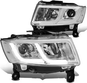 DNA Motoring HL-HPL-JGC14-CH-CL1 For 2014 to 2016 Jeep Grand Cherokee LED DRL Projector Headlight Chrome Housing Clear Corner Headlamp 12 Left + Right