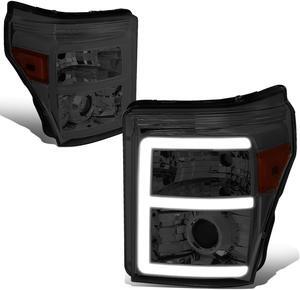 DNA Motoring HL-HPL-LED-FSU13-SM-AM-T2 For 2011 to 2016 Ford F250 F350 F450 F550 Super Duty Smoked Housing Amber Corner 3D LED E-Styling DRL Projector Headlight Headlamps 12 13 14 15