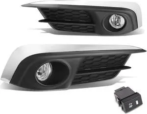DNA Motoring FL-ZTL-233-CH For 2016 to 2017 Honda Civic Coupe / Sedan Pair Bumper Driving Fog Light Lamp+Switch Clear Lens