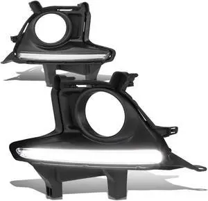 DNA Motoring FL-ZTL-246-CH For 2014 to 2016 Toyota Highlander Driving Fog Light Bumper LED DRL Bezel Cover +Wiring Harness (Black Bezel Clear Lens) XU50