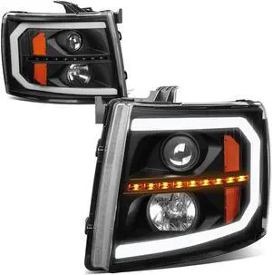 DNA Motoring HL-HPL-CSIL07-G3-BK-AM For 2007-2014 Chevy Silverado 1500 2500HD 3500HD LED DRL+ Sequential Turn Signal Projector Headlight Headlamp Smoked 08 09 10 11 12 13