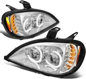 DNA Motoring HL-HAY-003-CH For 2004 to 2017 Freightliner Columbia Pair LED DRL + Dual Projector Headlight Lamps 05 06 07 08 09 10 11 12 13 14 15 16