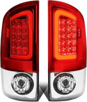 DNA Motoring TL-DRAM07-LED-RD3D-CH-RD For 2007 to 2009 Dodge Ram Pickup 3rd Gen Pair of 3D Red LED Bar Chrome Housing Red Lens Brake Tail Lights 08