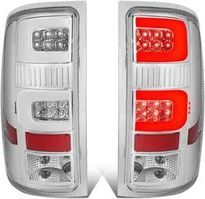 DNA Motoring TL-GMCSIE07-LED-3D-CH-CL For 2007 to 2014 GMC Sierra Pair Chrome Housing 3D LED Bar Tail Light Rear Brake Lamps