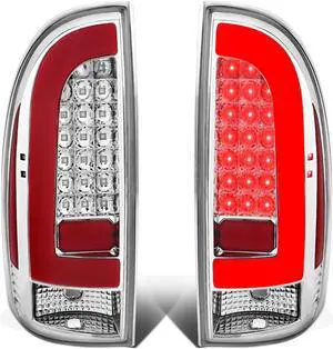 DNA Motoring TL-TTAC05-LED-RD3D-CH-CL For 2005 to 2015 Tacoma Pair Chrome Housing Red 3D LED Bar Tail Light Rear Brake Lamps