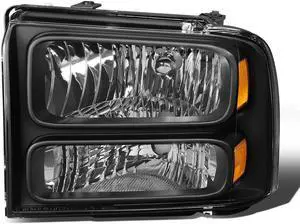 DNA Motoring OEM-HL-0025-L For 2005 to 2007 Ford F250 F350 F450 F550 Super Duty Pair Factory Style Headlight Lamp Assembly Left / Driver Side 06 Black FO2502217 FO2502217