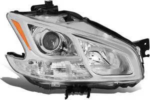 DNA Motoring OEM-HL-0070-R For 2009 to 2014 Nissan Maxima 1Pc Right / Passenger Side Factory Style Chrome Housing Projector Headlight Lamp 10 11 12 13 NI2503177