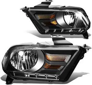 DNA Motoring HL-OH-FM10-BK-AM For 2010 to 2014 Ford Mustang S197 Pair Headlight Black Housing Amber Side Headlamp 10 11 12 13 Left + Right