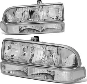 DNA Motoring HL-OH-S10984P-CH-CL1 For 1998 to 2004 Chevy S10/Blazer GMT 325/330 Chrome Housing Headlight+Clear Corner Lamps 99 00 01 02 03 Left + Right
