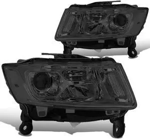 DNA Motoring HL-OH-GCH14-SM-CL1 For 2014-2016 Jeep Grand Cherokee Pre Facelift Pair Smoked Housing Clear Side Projector Headlight/Lamps