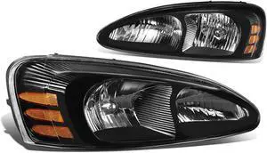 DNA Motoring HL-OH-PGPR04-BK-AM For 2004 to 2008 Pontiac Grand Prix Pair OE Style Headlight Black Housing Amber Corner Headlamps 7th gen FT1 GT2 GTP 05 06 07 Left + Right