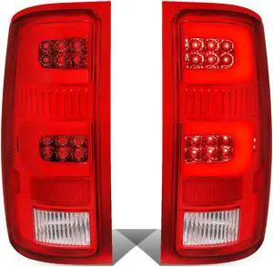 DNA Motoring TL-GMCSIE07-LED-3D-CH-RD For 2007 to 2014 GMC Sierra Pair Red Housing 3D LED Bar Tail Light Rear Brake Lamps