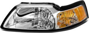 DNA Motoring OEM-HL-0013-L For 1999 to 2004 Ford Mustang 1PC Factory Style Headlight Headlamp Assembly Left / Driver Side (Chrome) 00 01 02 03 FO2502177